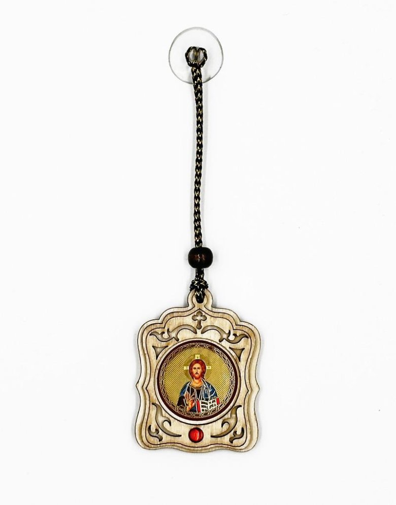 Car pendant wooden with icon of Jesus Christ