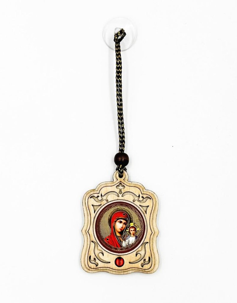 Car pendant wooden with icon of Virgin Mary
