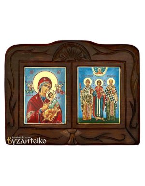 Composition- Virgin Mary Immaculate, Saint Spyridon, Saint Spyridon, Saint Panteleimon, Saint Nicholas (with background)