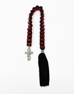 Prayer Rope Russian with Cross and red beads - Mount Athos