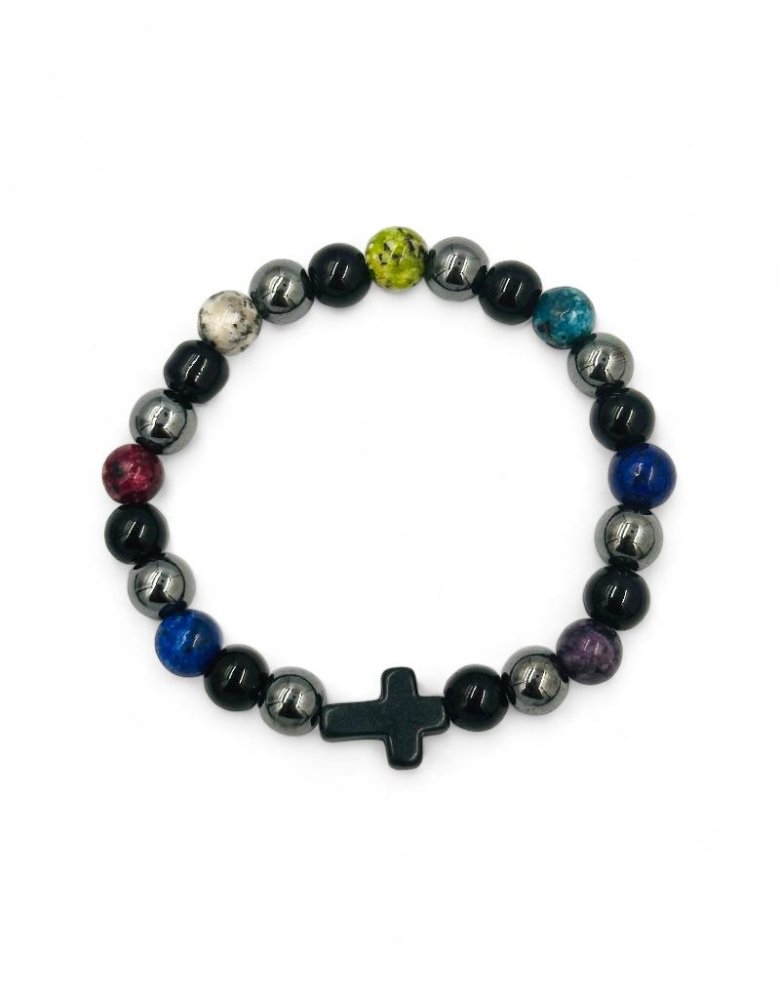 Bracelet with semi-precious stones and cross
