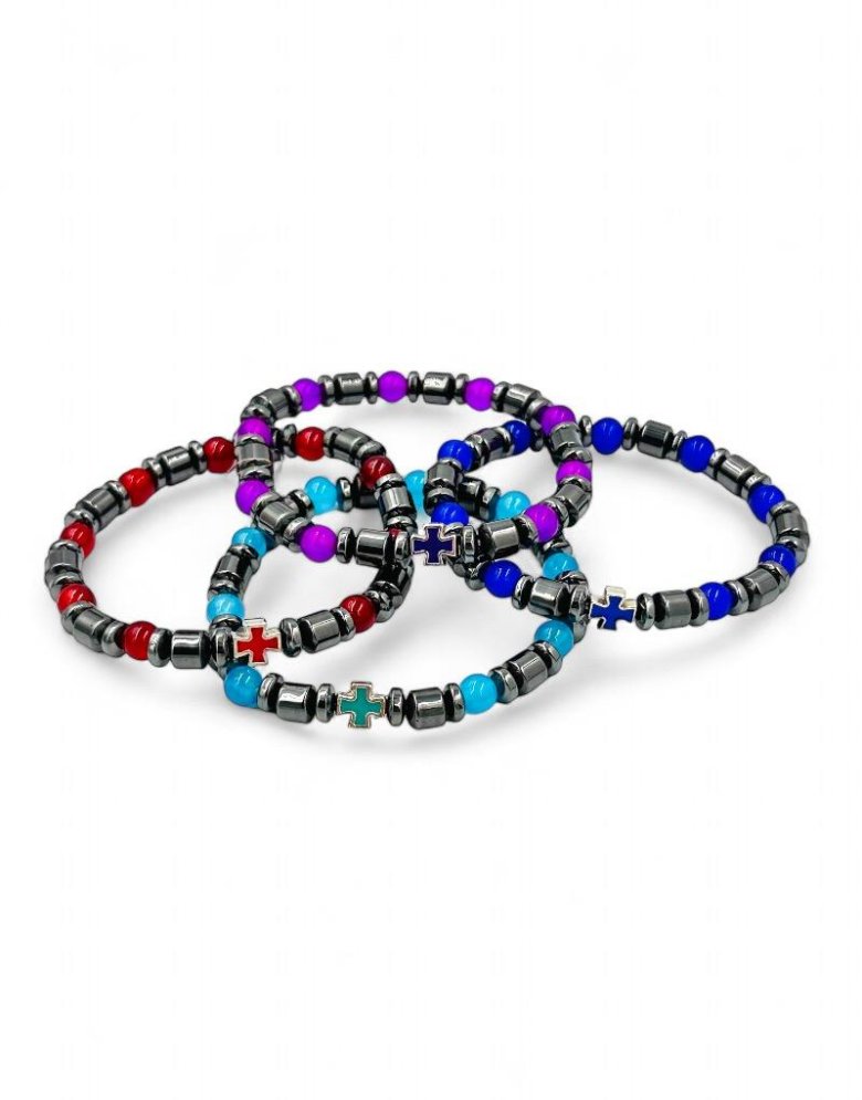 Bracelet with hematite beads and cross