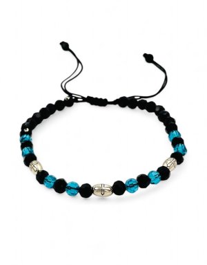 Bracelet macrame with black and light blue beads