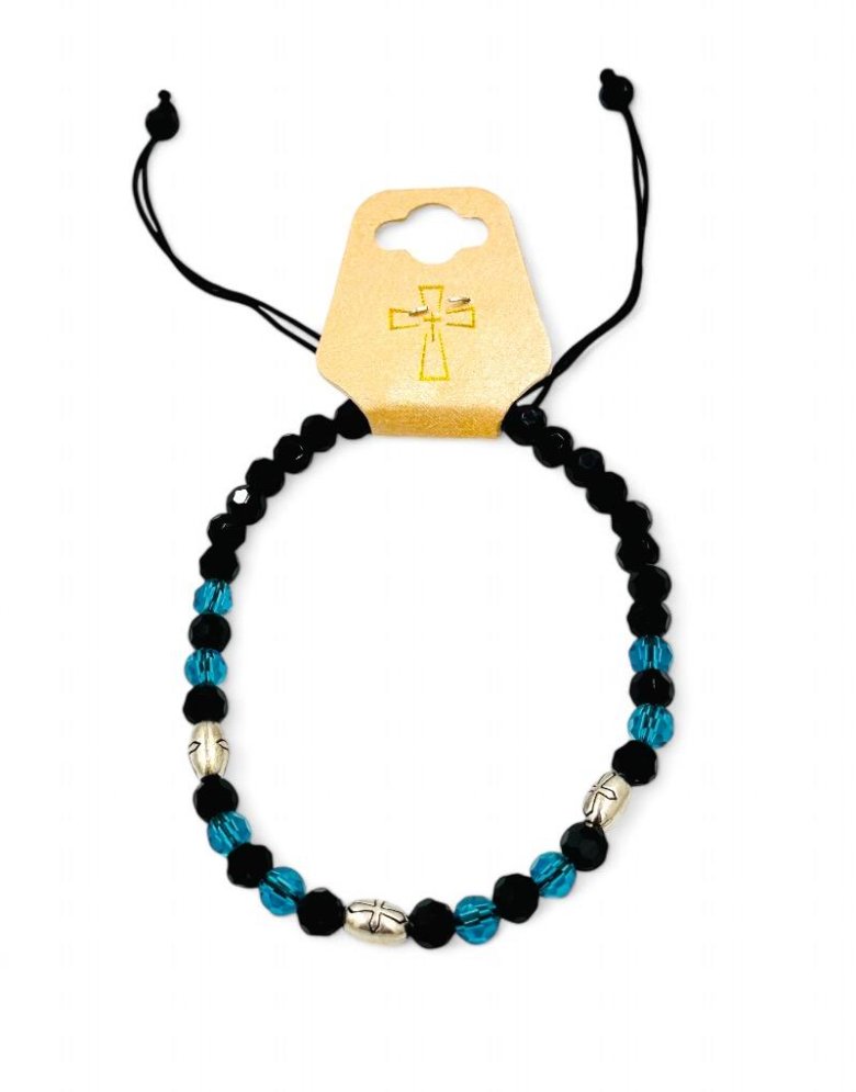 Bracelet macrame with black and light blue beads