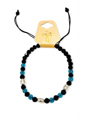 Bracelet macrame with black and light blue beads