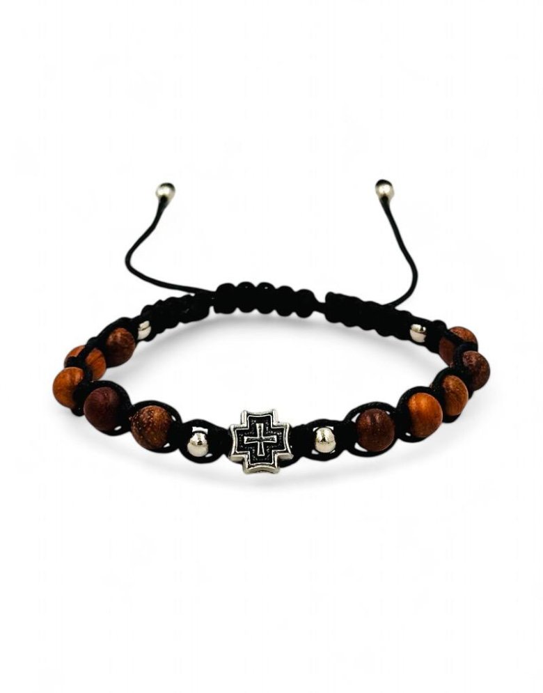 Bracelet wooden macrame with cross