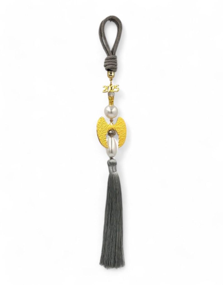 Good Luck Charm 2025 Grey with Gold Wings - 34 cm