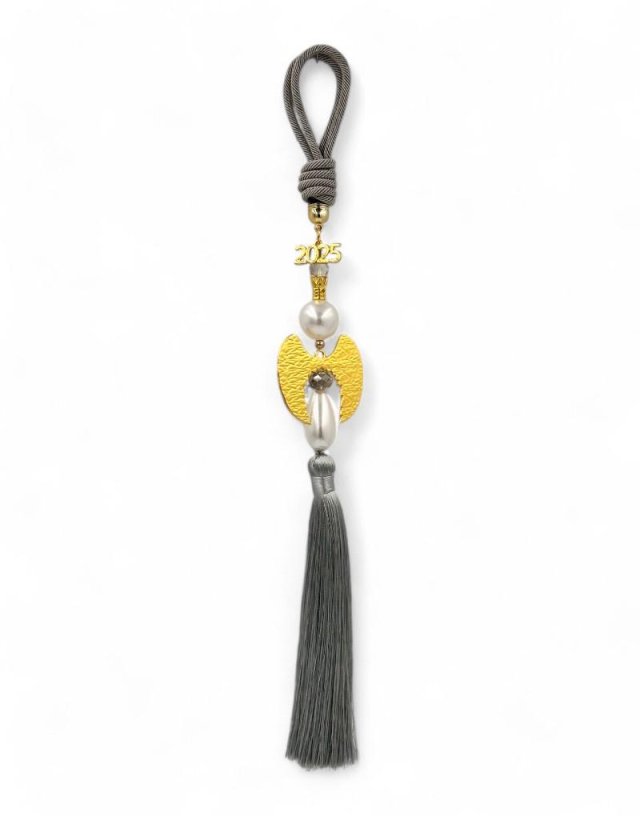 Good Luck Charm 2025 Grey with Gold Wings - 34 cm