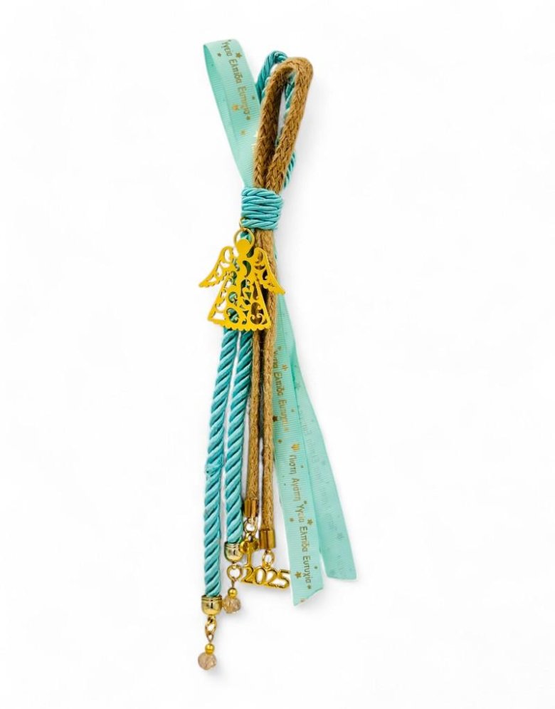 Good Luck Charm 2025 Light Blue with Golden Angel - 30 cm