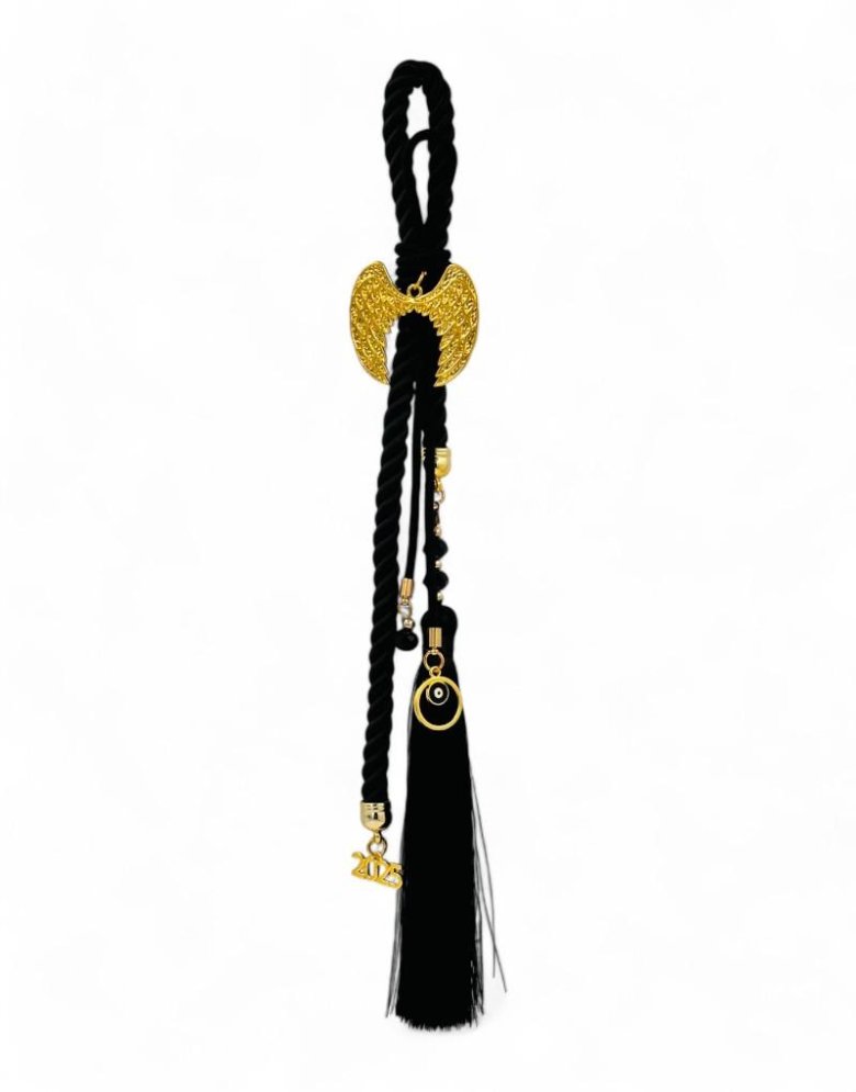 Good Luck Charm 2025 Black with Golden Wings - 34 cm