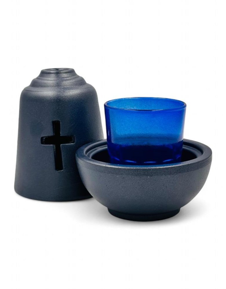 Ceramic Candle in Blue with Inner Glass for Oil