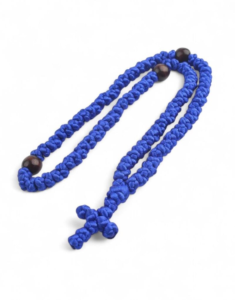 Komboskini 100 knots blue with wooden beads | Mount Athos