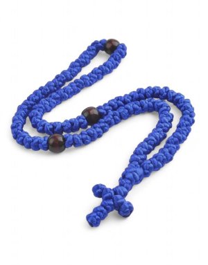 Komboskini 100 knots blue with wooden beads | Mount Athos