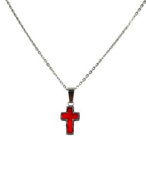 Stainless Steel Cross necklace silver With Red Motif
