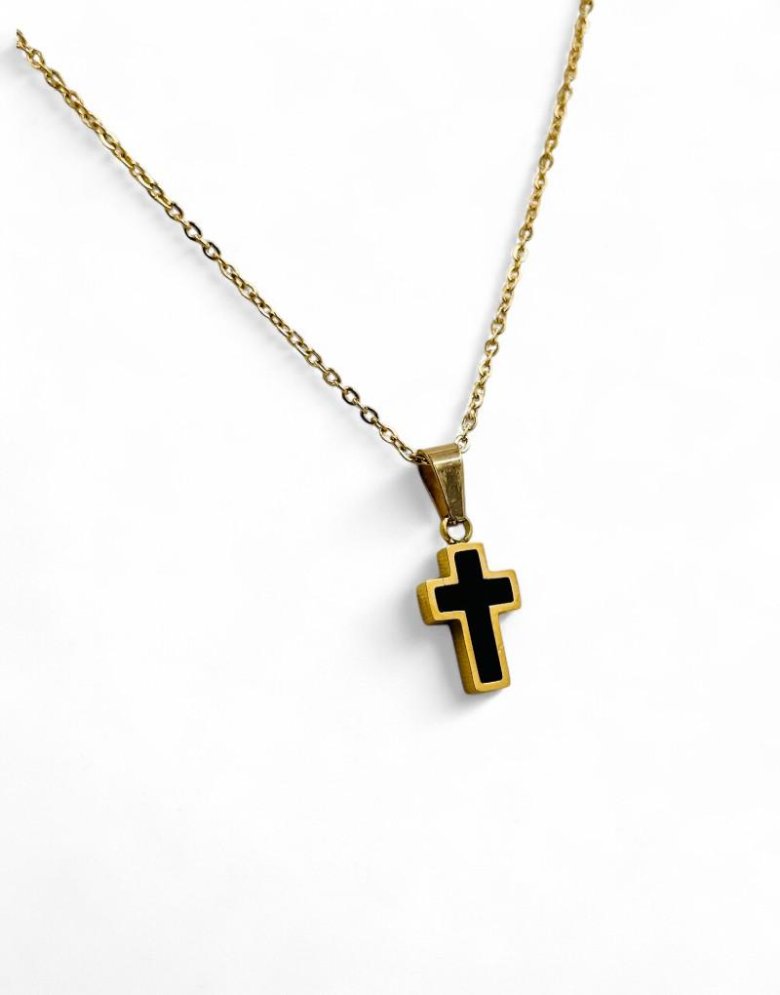 Stainless Steel Cross necklace gold with black Motif