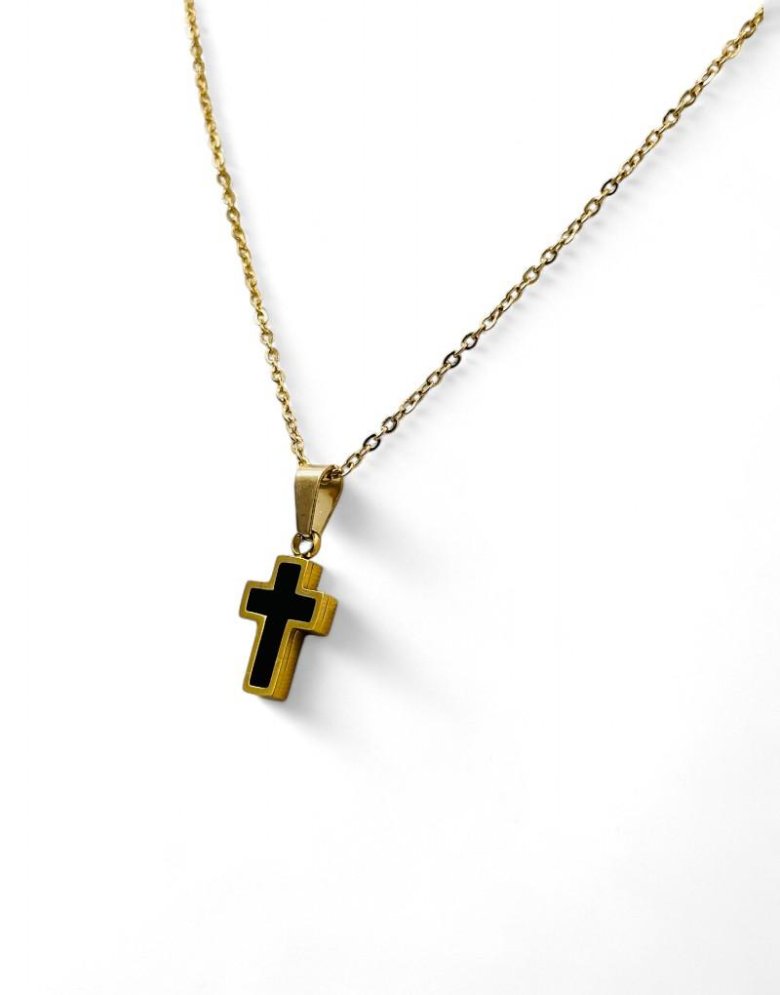Stainless Steel Cross necklace gold with black Motif