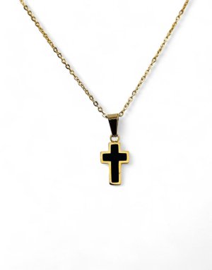 Stainless Steel Cross necklace gold with black Motif