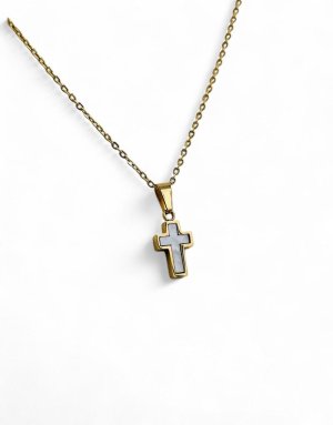 Stainless Steel Cross necklace gold with mother of pearl