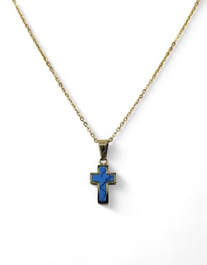 Stainless Steel Cross necklace gold with blue Motif