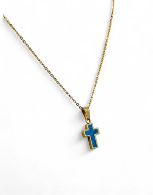 Stainless Steel Cross necklace gold with blue Motif