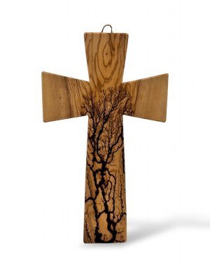 Ηandcrafted olive wood cross 13.5*23.5cm | Pyrography with electricity