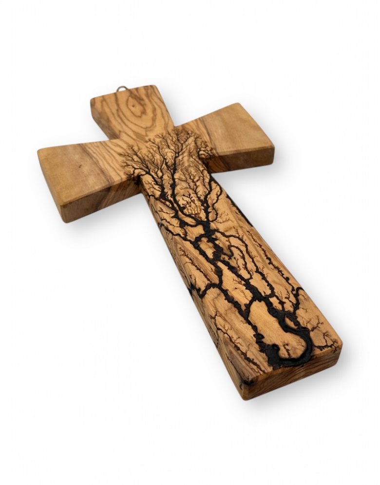 Ηandcrafted olive wood cross 13.5*23.5cm | Pyrography with electricity