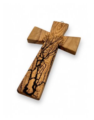 Ηandcrafted olive wood cross 13.5*23.5cm | Pyrography with electricity