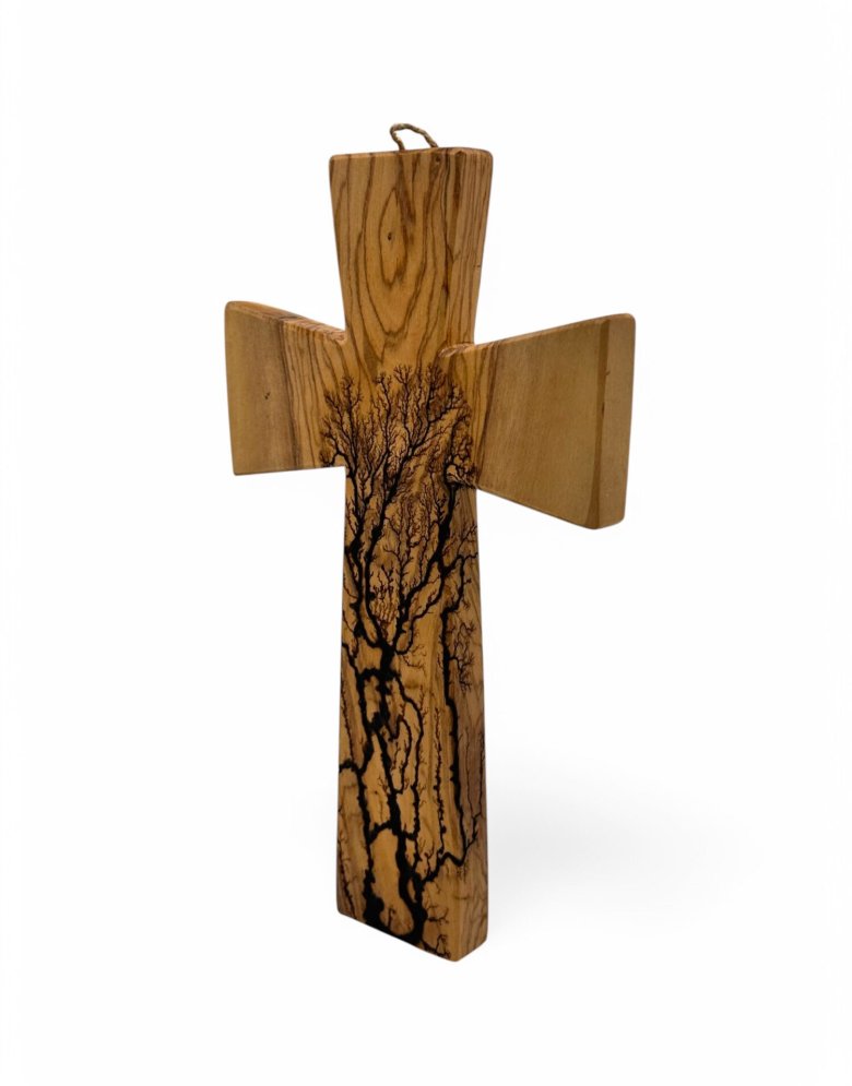 Ηandcrafted olive wood cross 13.5*23.5cm | Pyrography with electricity