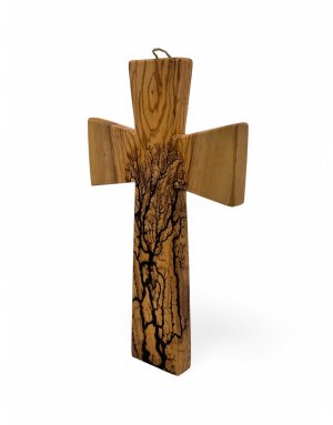Ηandcrafted olive wood cross 13.5*23.5cm | Pyrography with electricity