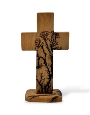 Ηandcrafted olive wood table cross 9*16cm | Pyrography with electricity