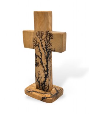 Ηandcrafted olive wood table cross 9*16cm | Pyrography with electricity