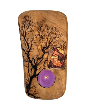Handmade Tealight Candle Holder from Olive Wood 10*20cm | Pyrography with electricity