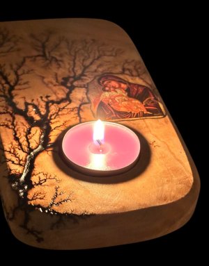 Handmade Tealight Candle Holder from Olive Wood 10*20cm | Pyrography with electricity