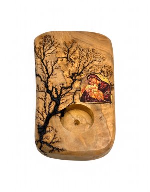 Handmade Tealight Candle Holder from Olive Wood 10*20cm | Pyrography with electricity