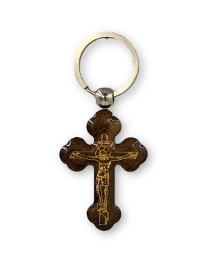 Wooden Cross Keychain with Crucifix and Epoxy Resin Coating 5,5*4cm