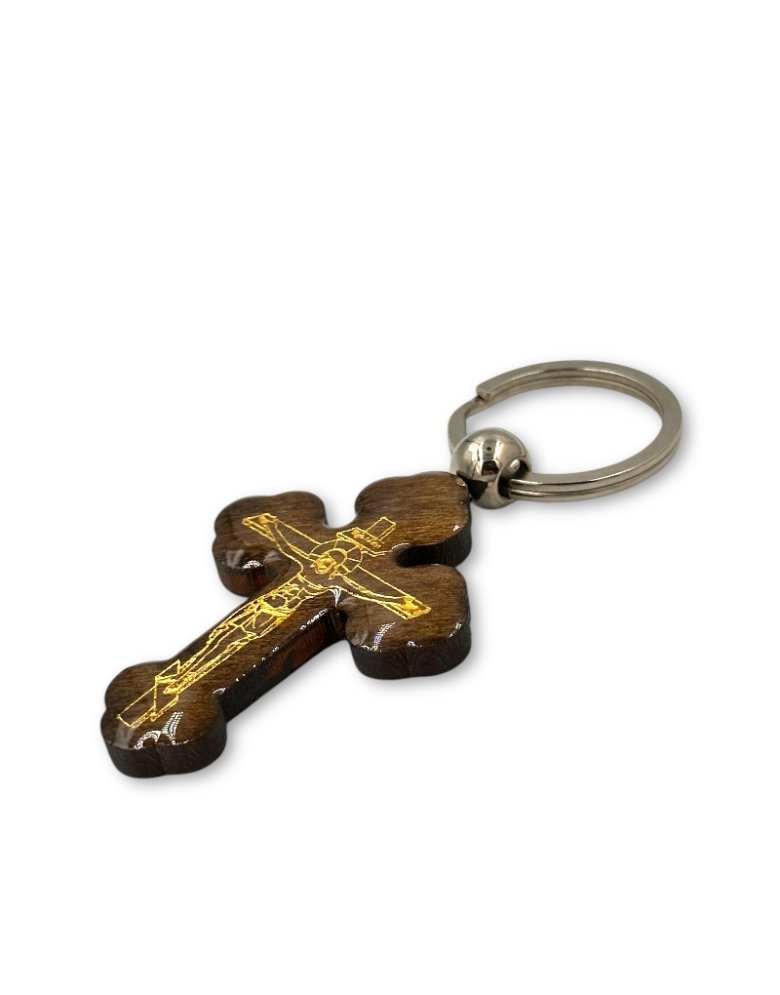 Wooden Cross Keychain with Crucifix and Epoxy Resin Coating 5,5*4cm