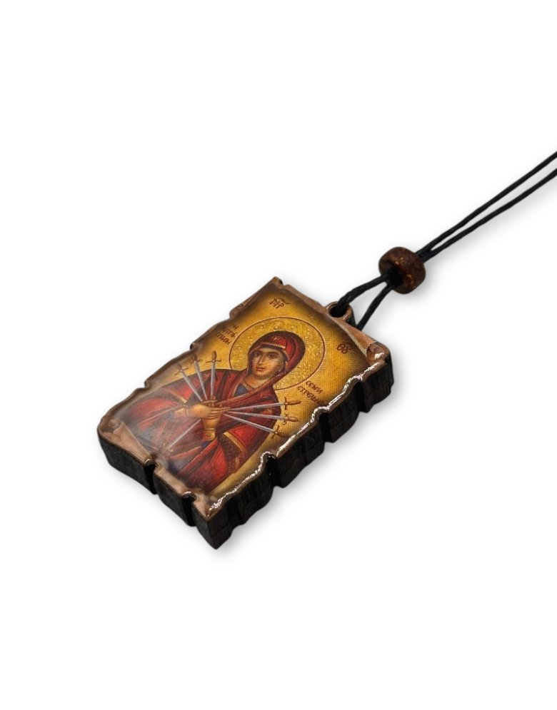 Hanging Car Pendant Amulet with Virgin Mary of Seven Swords & Saint Christopher