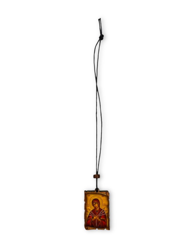 Hanging Car Pendant Amulet with Virgin Mary of Seven Swords & Saint Christopher
