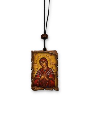 Hanging Car Pendant Amulet with Virgin Mary of Seven Swords & Saint Christopher