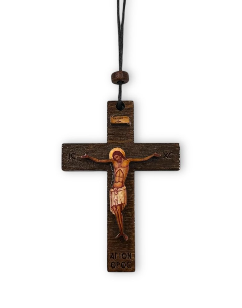 Athonite Wooden Hanging Car Cross Amulet | "Mount Athos" Engraving