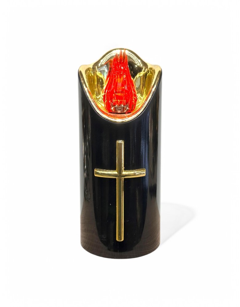 Electric Candle Black with Gold Cross & Red Flame 5*12,5cm | Cortina