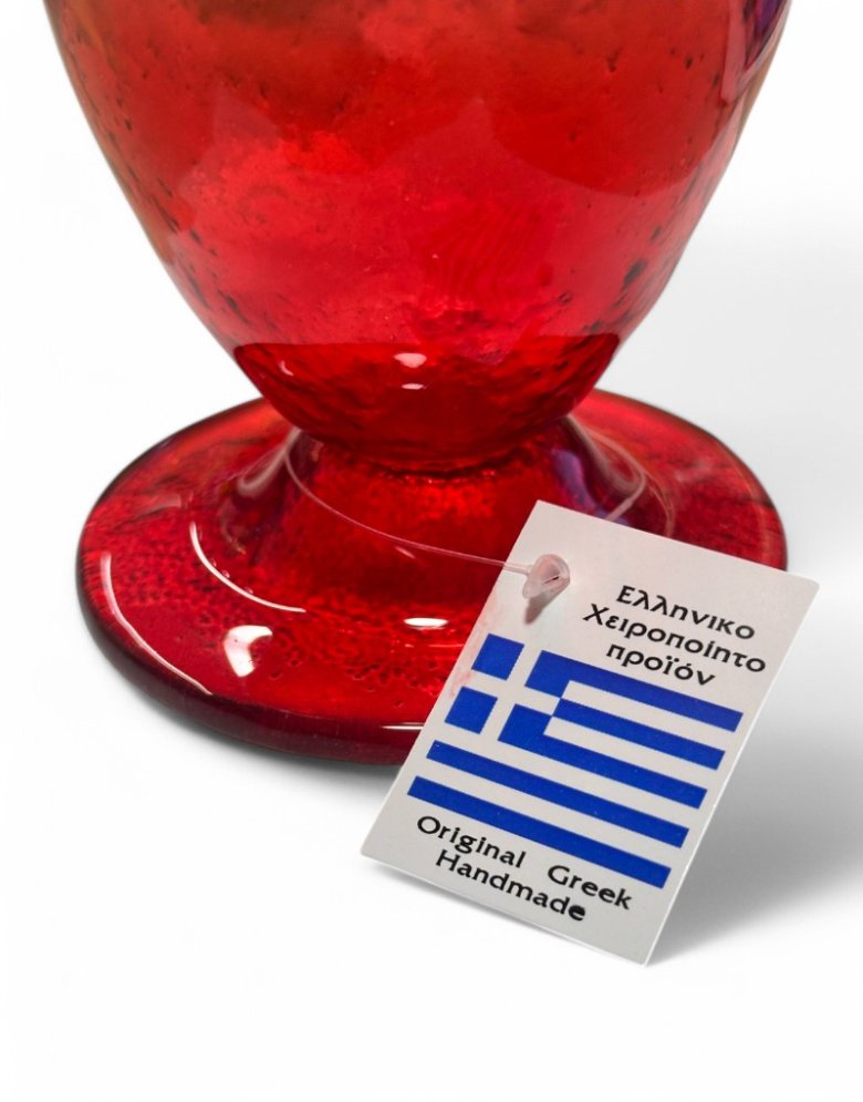 Fusing Blown Glass Table Oil Lamp Red 12cm –  Handmade Greek