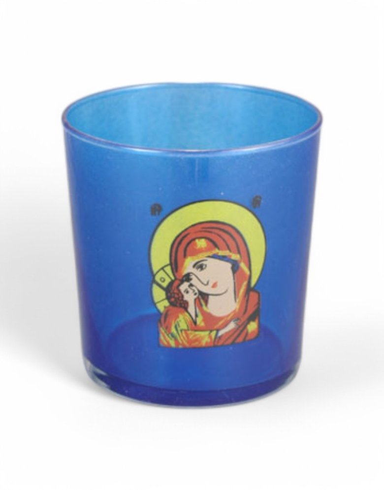 Table Glass Oil Lamp blue with Virgin Mary 290ml – Handmade Greek
