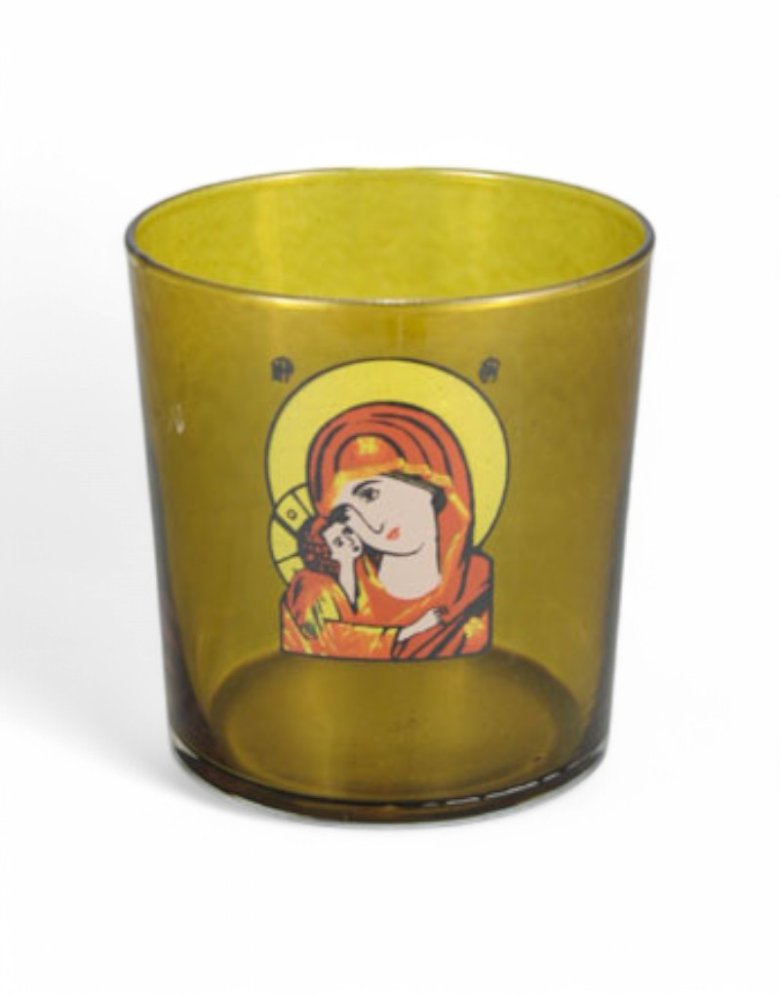 Table Glass Oil Lamp dark green with Virgin Mary 290ml – Handmade Greek