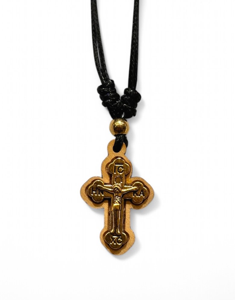 Wooden Cross Pendant with Adjustable Leather Cord