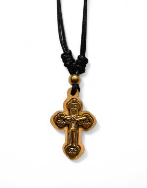 Wooden Cross Pendant with Adjustable Leather Cord