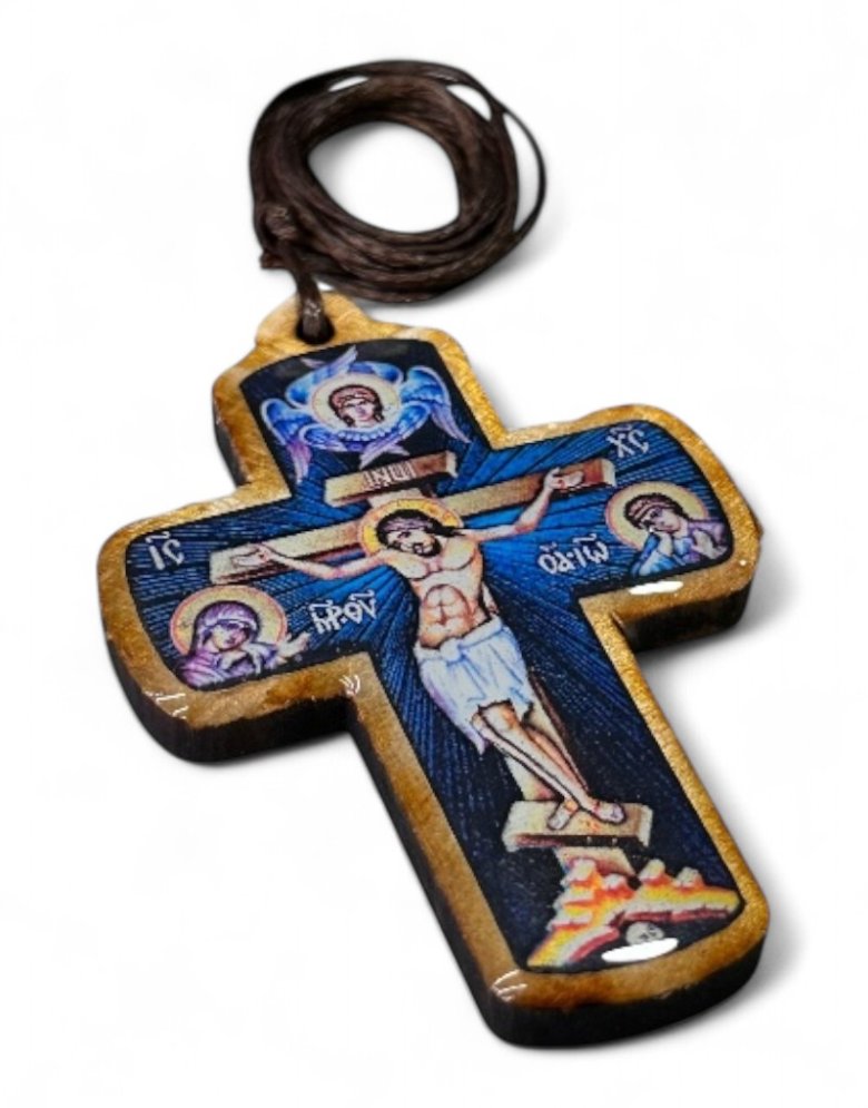 Hanging Car Cross with the Crucified Christ – Wooden with Liquid Glass Coating