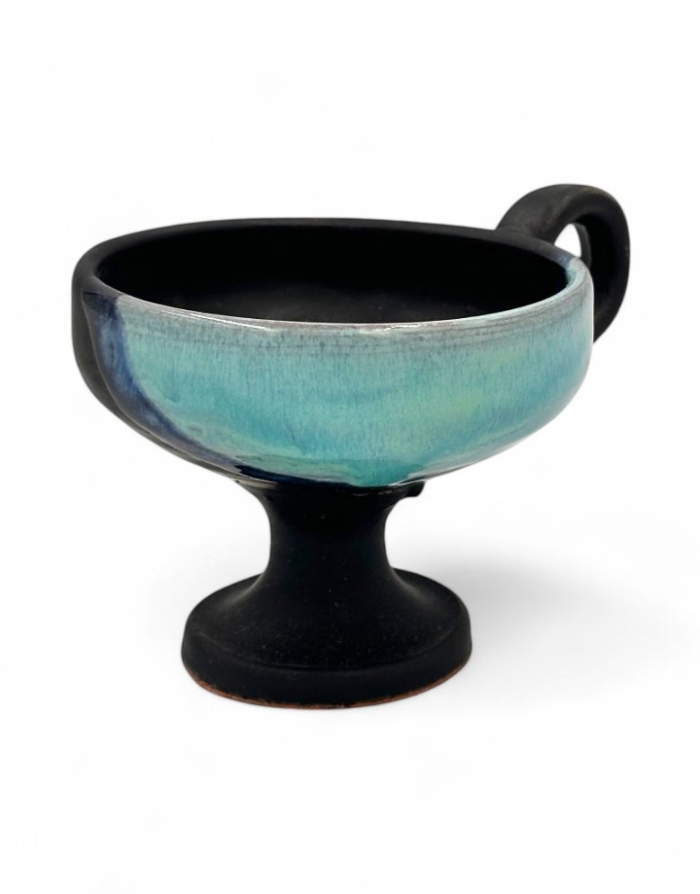 Handmade Ceramic Incense Burner Black with light blue - Diameter 8cm