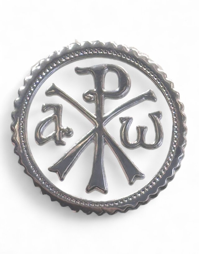 Enamel Sticker with Christogram – Silver 6×6 cm