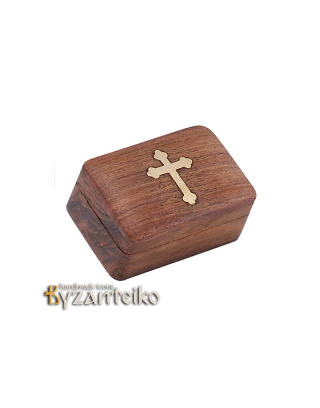 Wooden wine rack with bronze cross